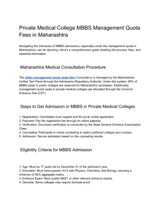 Private Medical College MBBS Management Quota Fees in Maharashtra