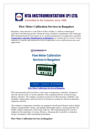 flow meter calibration services in bangalore