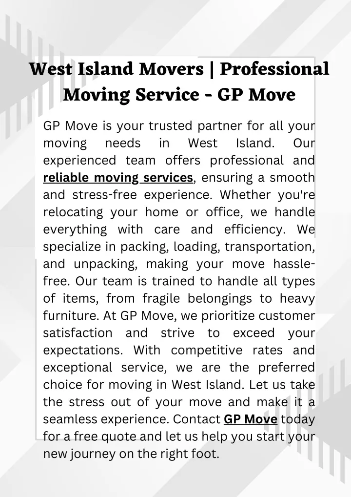 west island movers professional moving service