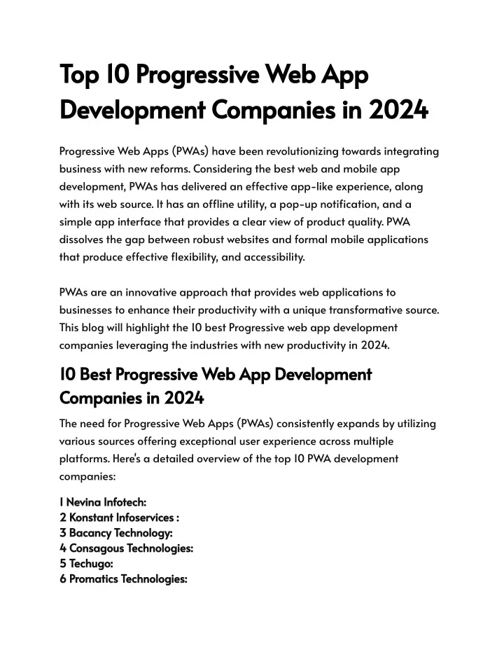 top 10 progressive web app development companies