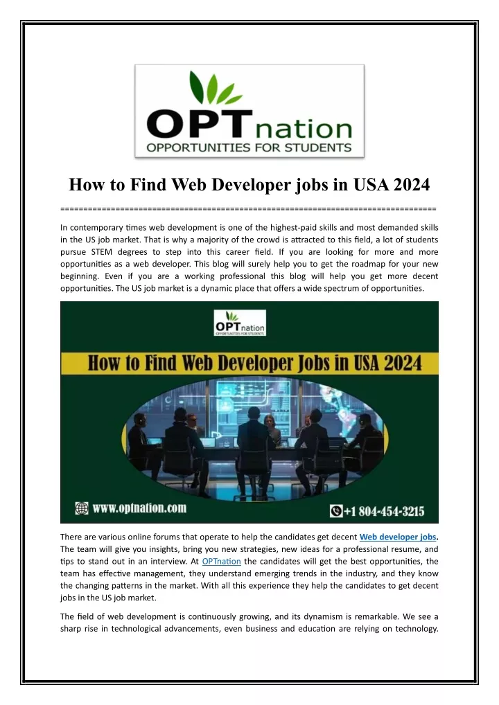 how to find web developer jobs in usa 2024