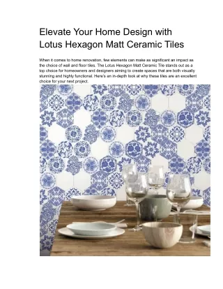 Elevate Your Home Design with Lotus Hexagon Matt Ceramic Tiles