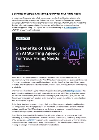 5 Benefits of Using an AI Staffing Agency for Your Hiring Needs