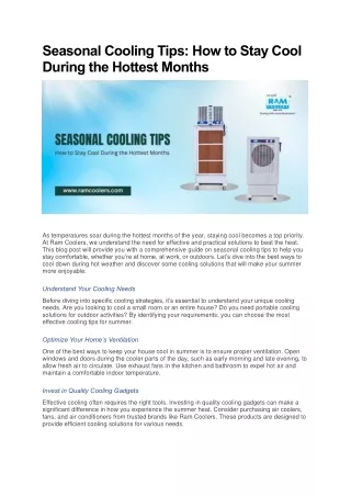 Seasonal Cooling Tips - How to Stay Cool During the Hottest Months - Ramcoolers