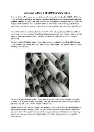 3A Stainless Steel DIN 14404 Sanitary Tubes