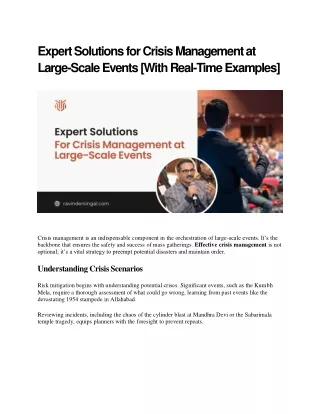 Expert Solutions for Crisis Management at Large-Scale Events [With Real-Time Ex