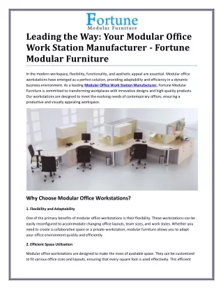 Leading Modular Office Work Station Manufacturer