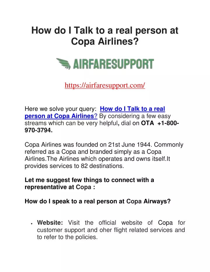 how do i talk to a real person at copa airlines