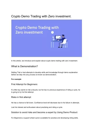 Crypto Demo Trading with Zero investment