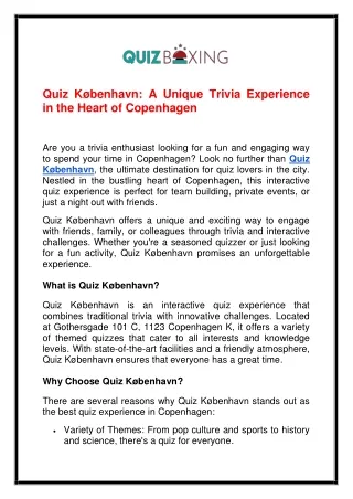 Quiz København A Unique Trivia Experience in the Heart of Copenhagen