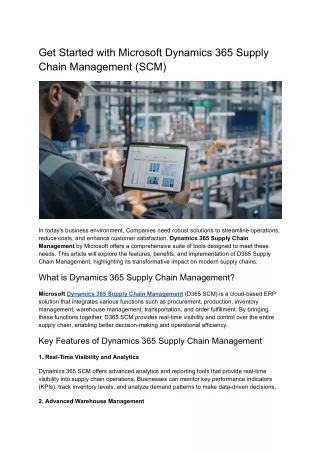 Get Started with Microsoft Dynamics 365 Supply Chain Management (SCM)