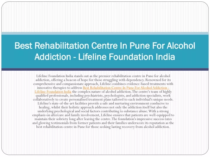 best rehabilitation centre in pune for alcohol addiction lifeline foundation india