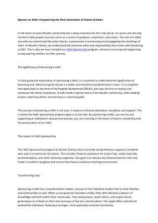 Sponsor an Hafiz: Empowering the Next Generation of Islamic Scholars