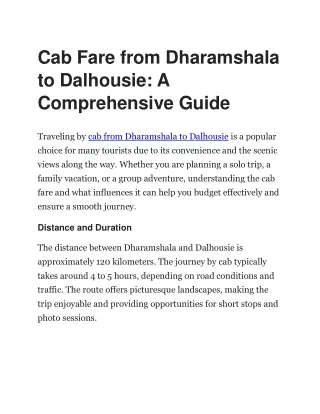 Cab Fare from Dharamshala to Dalhousie A Comprehensive Guide