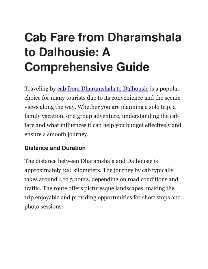 cab fare from dharamshala to dalhousie