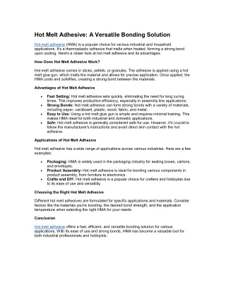 Hot Melt Adhesive: A Versatile Bonding Solution