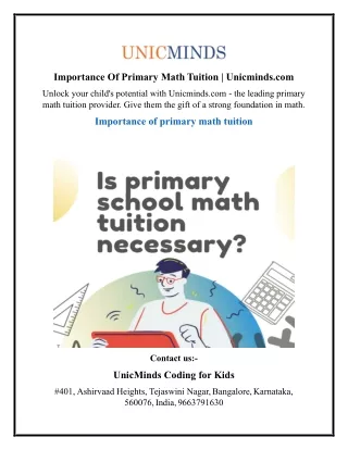 Importance Of Primary Math Tuition  Unicminds