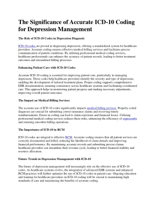 The Significance of Accurate ICD-10 Coding for Depression Management