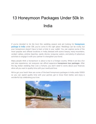 13 Honeymoon Packages Under 50k In India