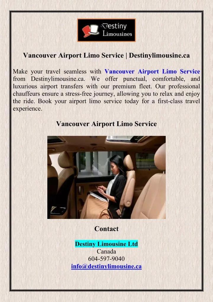 vancouver airport limo service destinylimousine ca