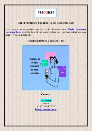 Rapid Summary Creation Tool | Resoomer.com