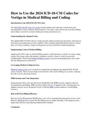 How to Use the 2024 ICD-10-CM Codes for Vertigo in Medical Billing and Coding