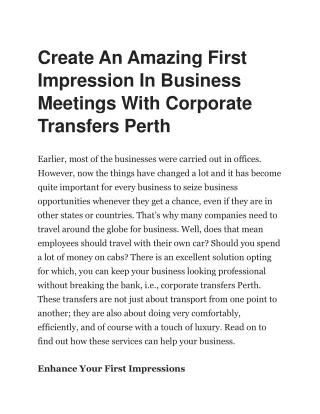 Create An Amazing First Impression In Business Meetings With Corporate Transfers Perth