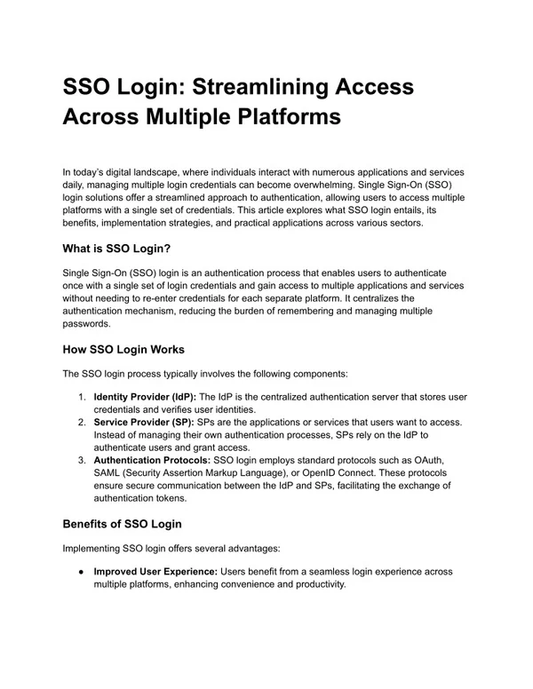 sso login streamlining access across multiple