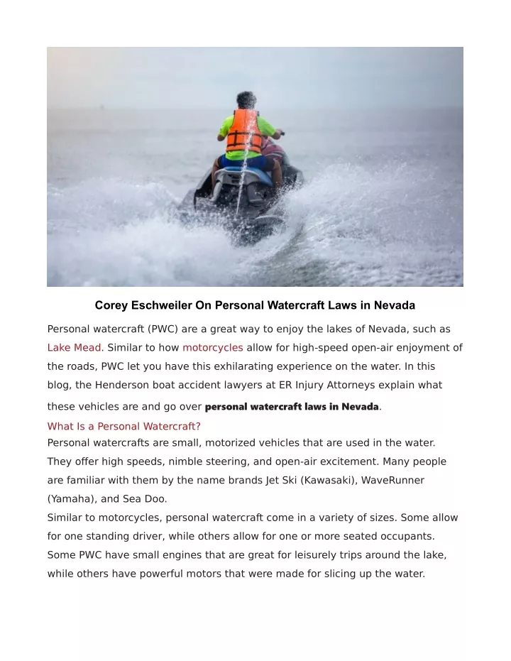 corey eschweiler on personal watercraft laws