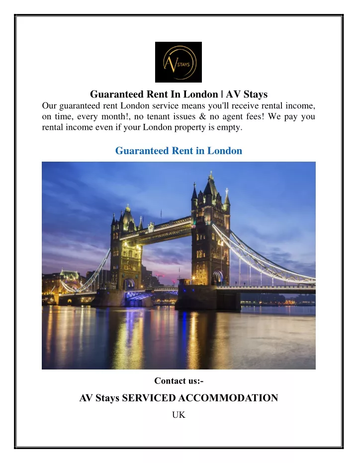 guaranteed rent in london av stays our guaranteed