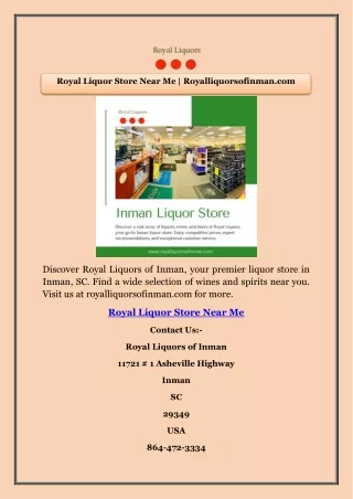 Royal Liquor Store Near Me | Royalliquorsofinman.com