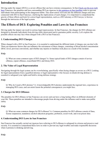 The Repercussions of DUI: Exploring Penalties and Laws in San Francisco