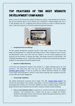 Top Features of the Best Website Development Companies