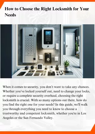 How to Choose the Right Locksmith for Your Needs