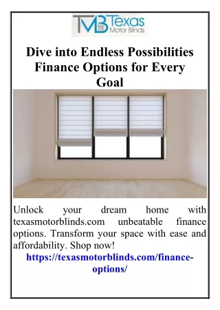 Dive into Endless Possibilities Finance Options for Every Goal