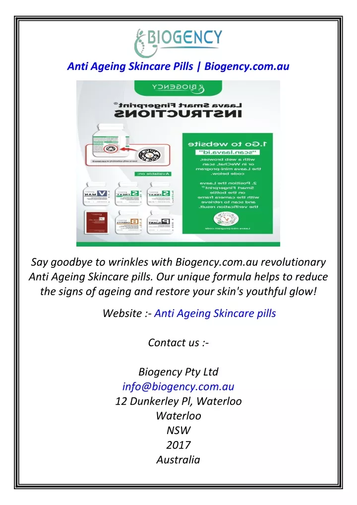 anti ageing skincare pills biogency com au