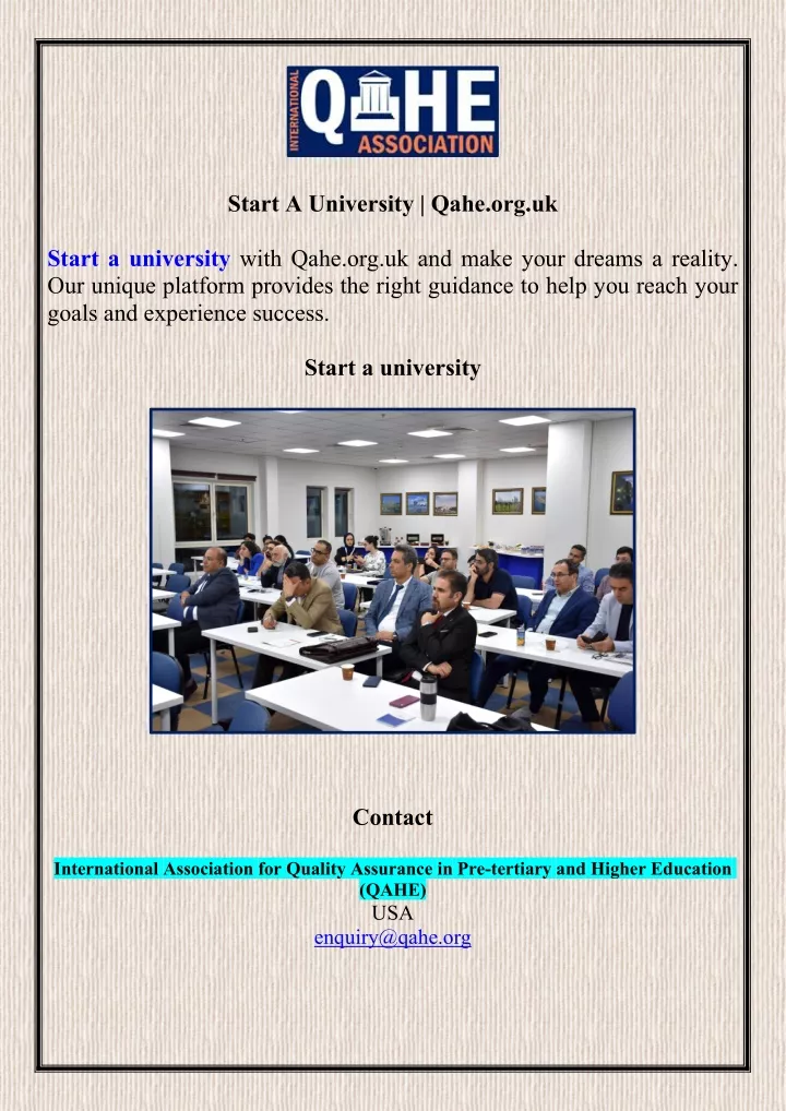 start a university qahe org uk