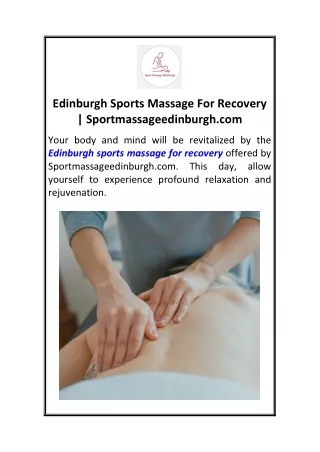 Edinburgh Sports Massage For Recovery  Sportmassageedinburgh.com