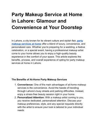 Party Makeup Service at Home in Lahore_ Glamour and Convenience at Your Doorstep