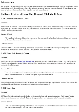 Unbiased Reviews of Laser Hair Removal Clinics in El Paso
