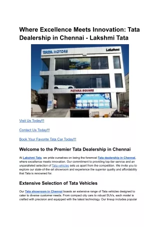 Where Excellence Meets Innovation_ Tata Dealership in Chennai - Lakshmi Tata