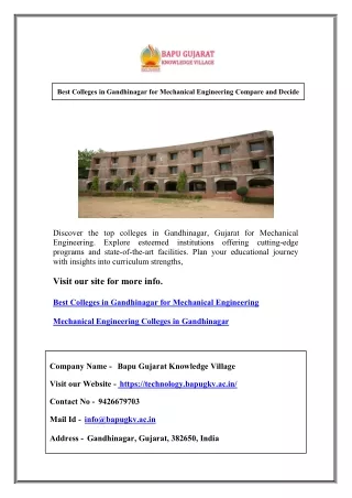 Best Colleges in Gandhinagar for Mechanical Engineering Compare and Decide