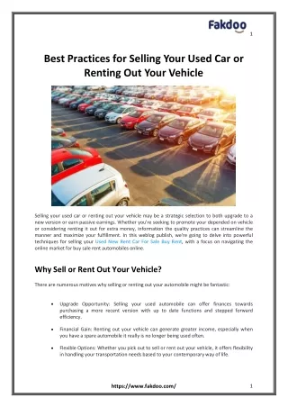 Best Practices for Selling Your Used Car or Renting Out Your Vehicle