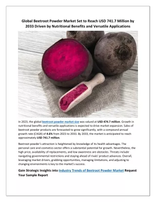 Versatile Applications Propel Beetroot Powder Market to USD 741.7 Million by 203