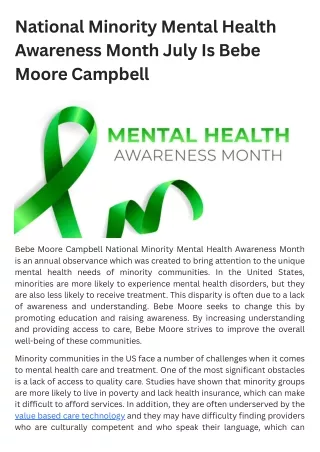 National Minority Mental Health Awareness Month July