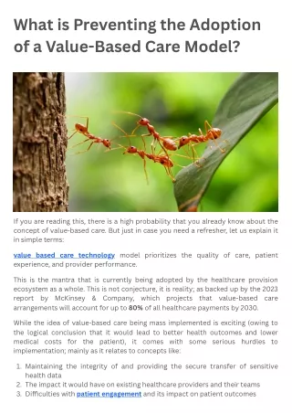 What is Preventing the Adoption of a Value-Based Care