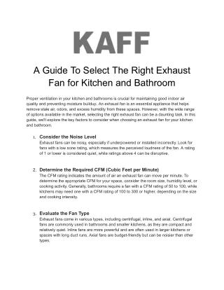 A Guide To Select The Right Exhaust Fan for Kitchen and Bathroom