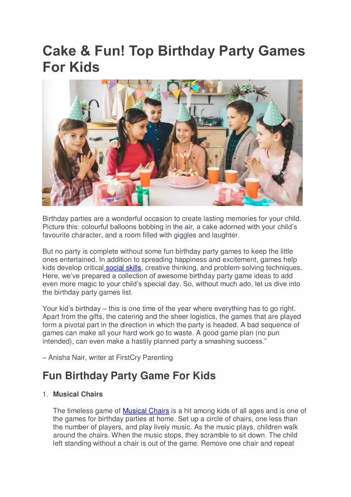 cake fun top birthday party games for kids