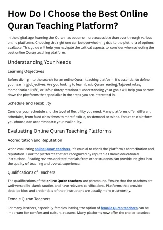 how do i choose the best online quran teaching