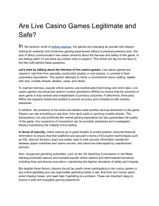 Are Live Casino Games Legitimate and Safe?